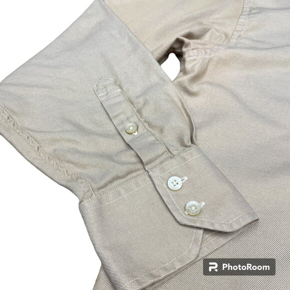 Men's TOMMY HILFIGER 80's 2 Ply Fabric Button-Down Dress Shirt Tan- Size XL - Picture 5 of 10